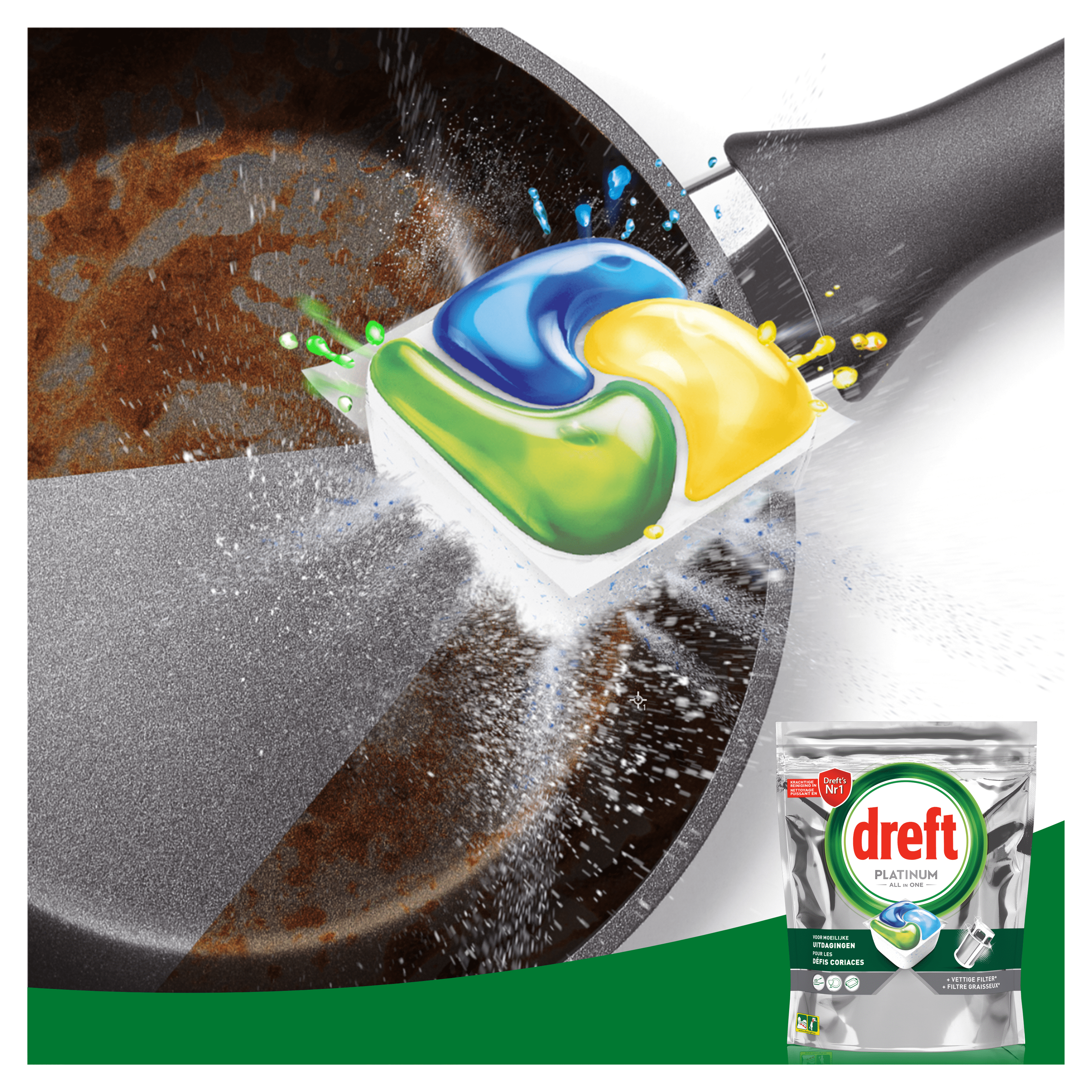 Vette pan weer schoon door Dreft Platinum