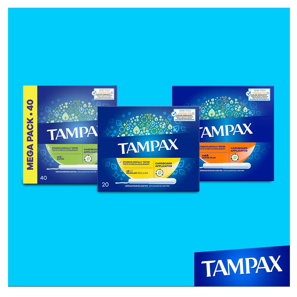 Drie doosjes TAMPAX Tampons met kartonnen inbrenghuls