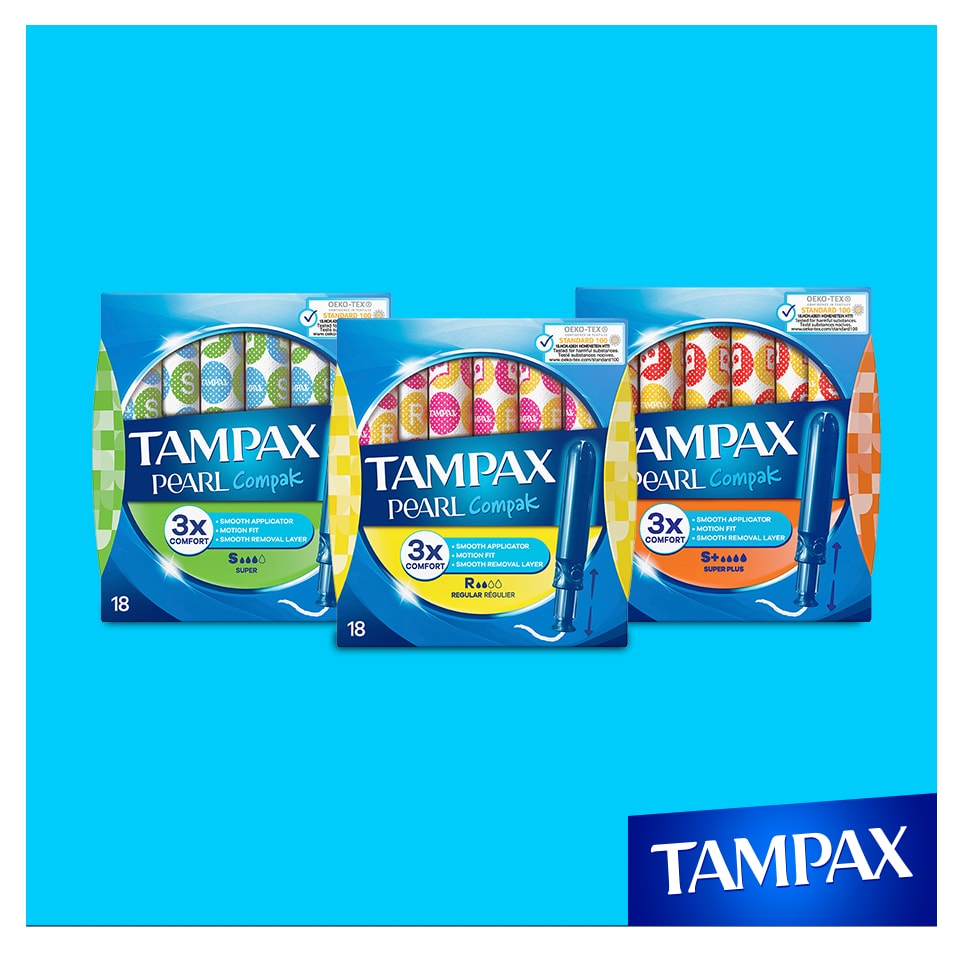 Drie soorten verpakking Tampax Pearl Compak