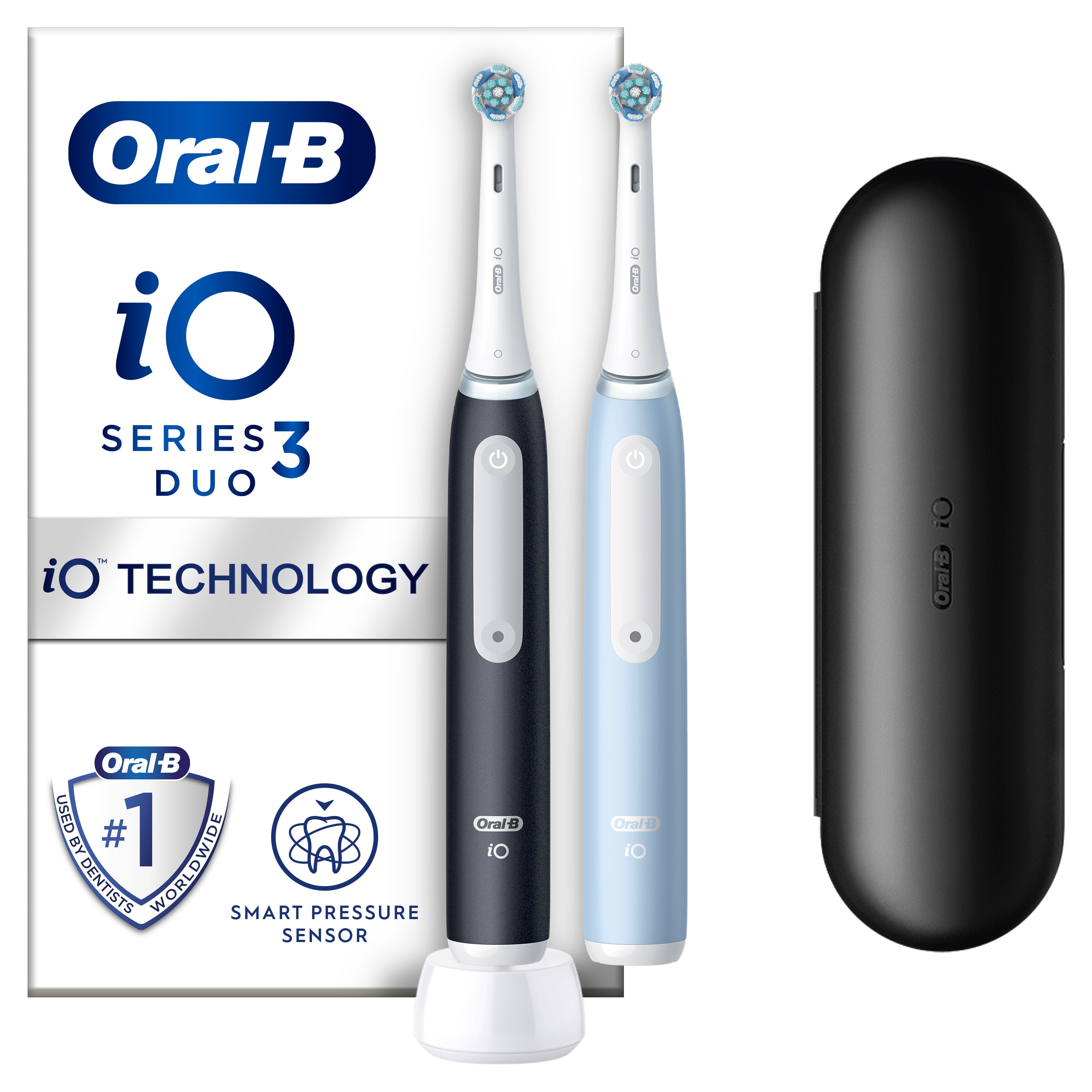 Oral-B iO3 Matt Black & Ice Blue (Duo Pack + Travel Case)