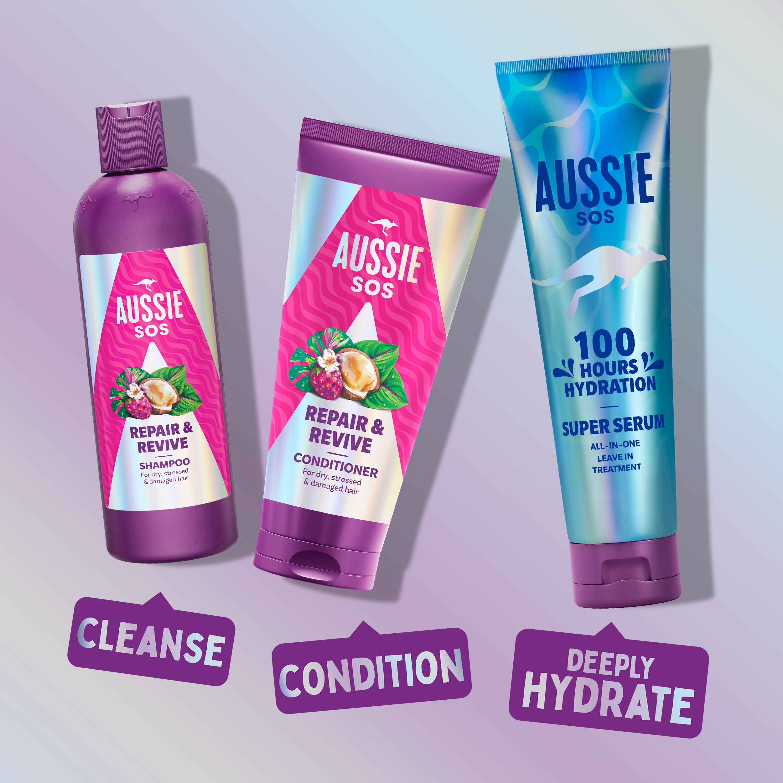 Aussie SOS Repair & Revive Shampoo 300ml for Dry, Stressed and Damaged Hair