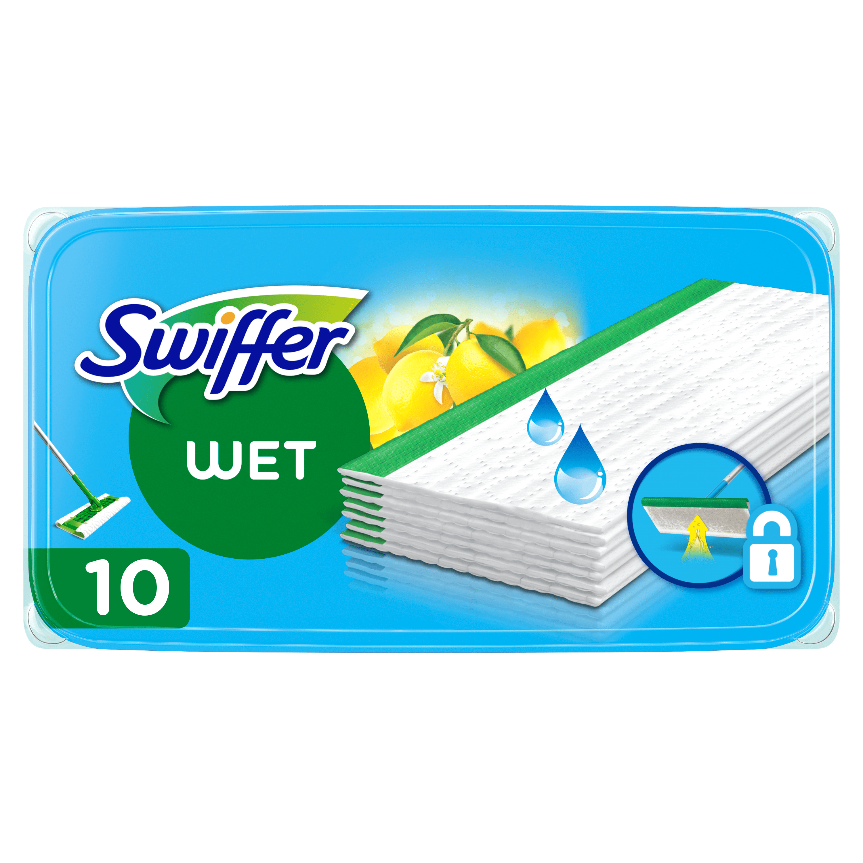 Swiffer WetJet Balai Spray, 10 Recharges Lingettes Pour Tous Types De Sols,  Retient la Poussièrer et la saleté : : Epicerie