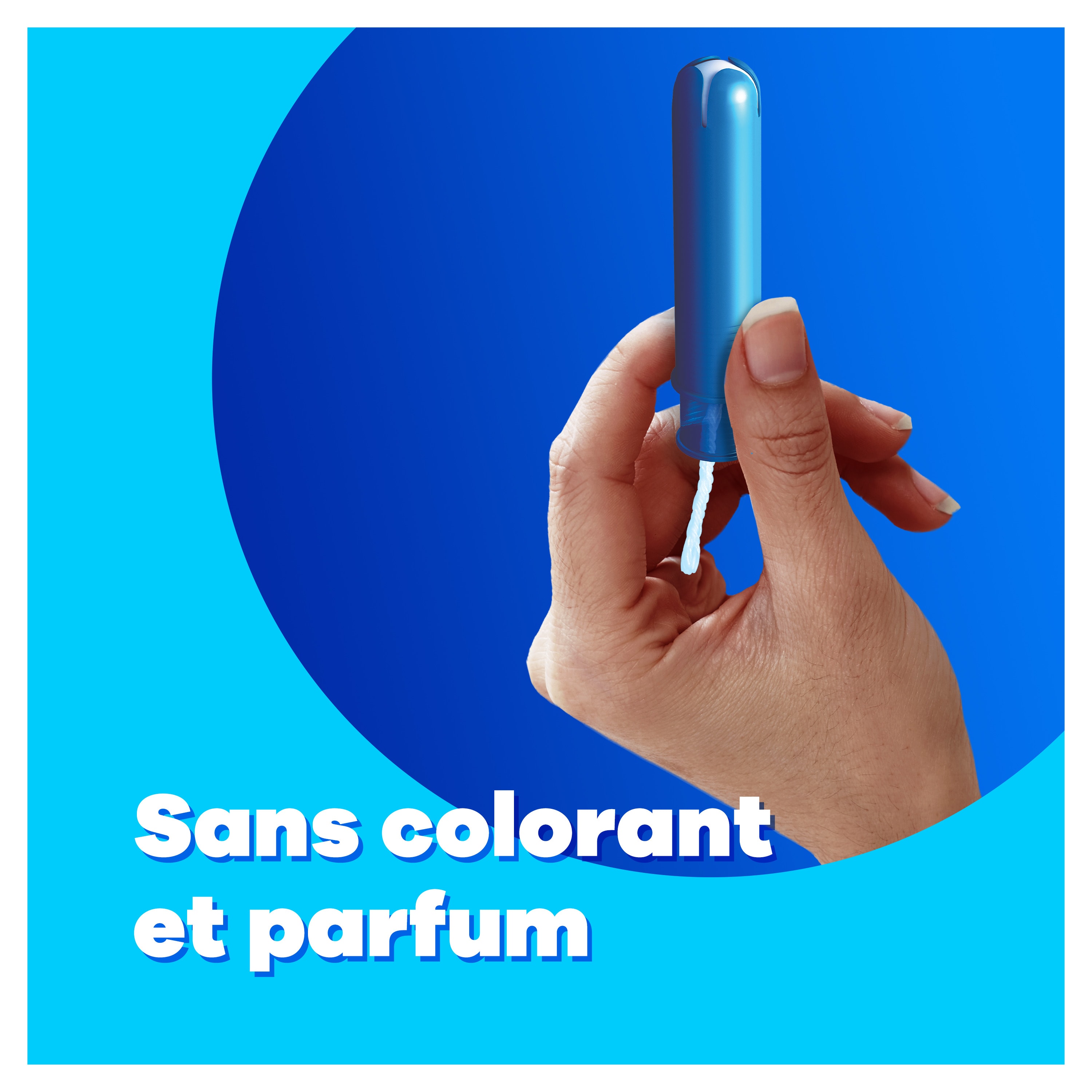 Sans colorant et parfum - image d'une main qui tient un tampon.
