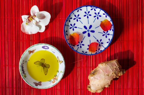 Ingrediënten gember en olijfolie masker