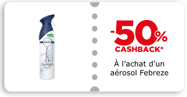 -50% cashback à l'achat d'un aerosol Febreze