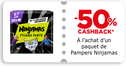 -50% à l'achat d'un paquet de Pampers Ninjamas