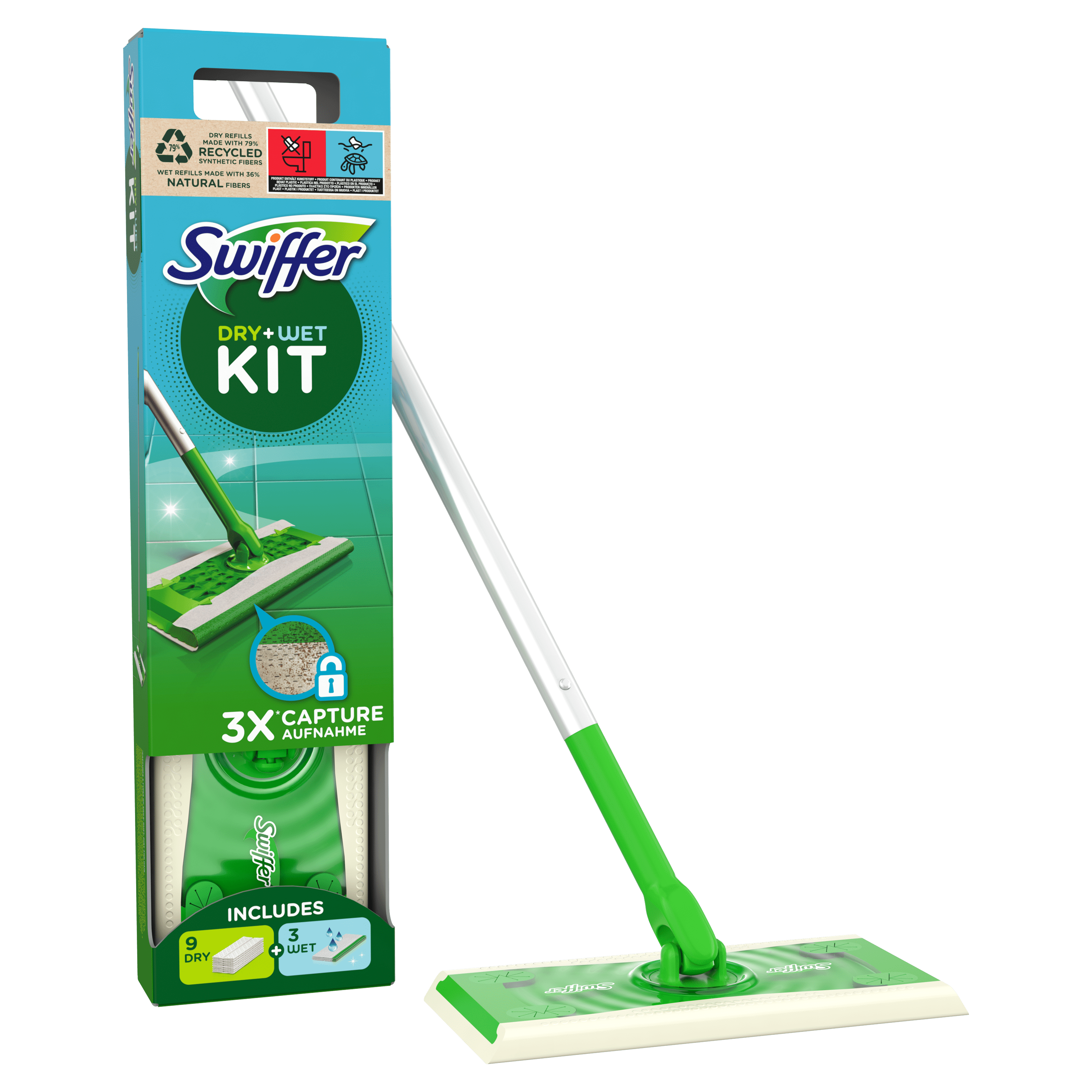 SWIFFER Kit Balai Swiffer + 8 recharges lingettes sèches et 3