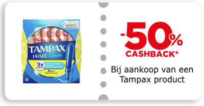 -50% cashback Bij aankoop van een Tampax product