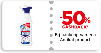 -50% cashback Bij aankoop van een Antikal product