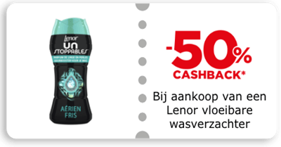 -50% cashback Bij aankoop van een Lenor vloeibare wasverzachter