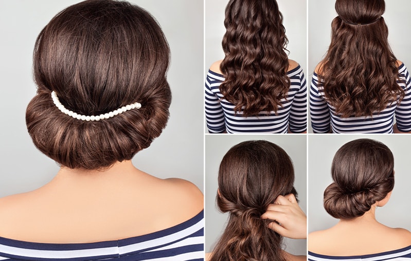 Eingedrehte Hochsteckfrisur mit Haarband