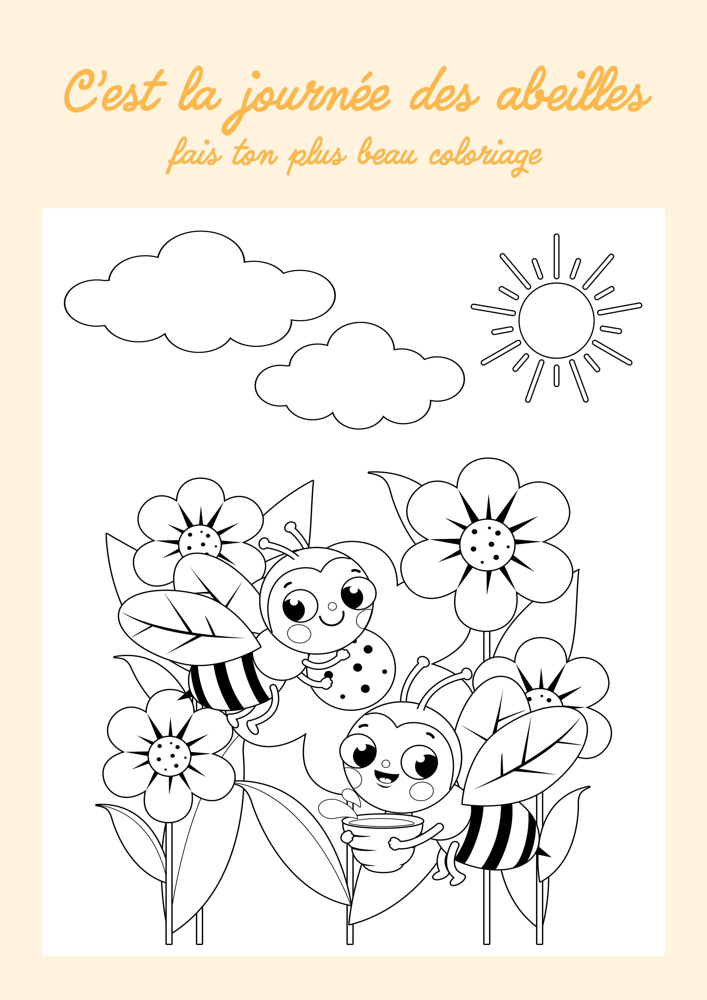 Coloriage pour enfant avec des abeilles