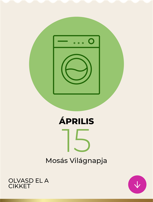 "Aprilis 15 - Mosás Világnapja, egy egyszerű mosógép ikon a tiszta ruházat és otthoni higiénia fontosságának szimbólumaként"
