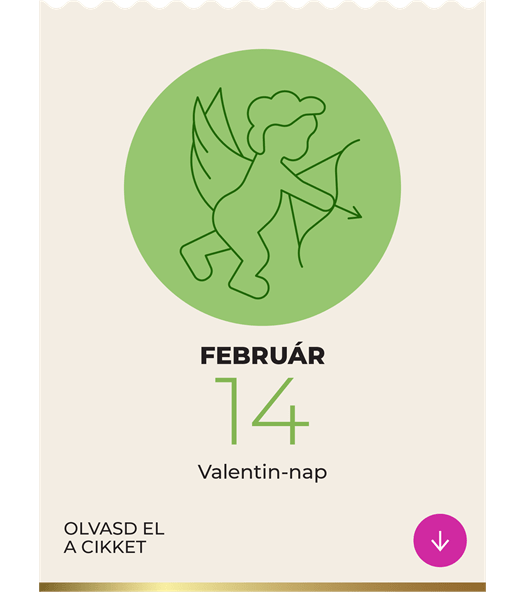 Kartka naptárral, február 14. dátummal és a Valentin-nap ünnepével.