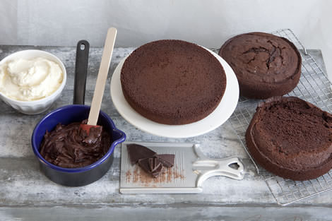 The baked cakes removed from the tins