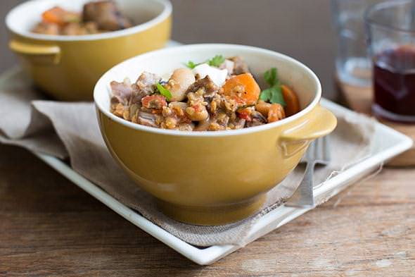 Spicy red lentil, lamb and butterbean stew