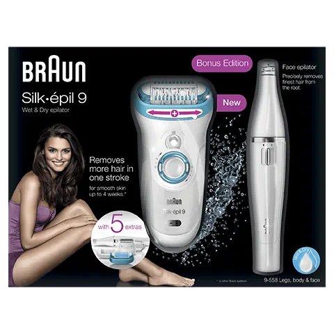 Braun Silk-épil 9 Wet and Dry Epilator with Bonus Facial Cleansing Brush