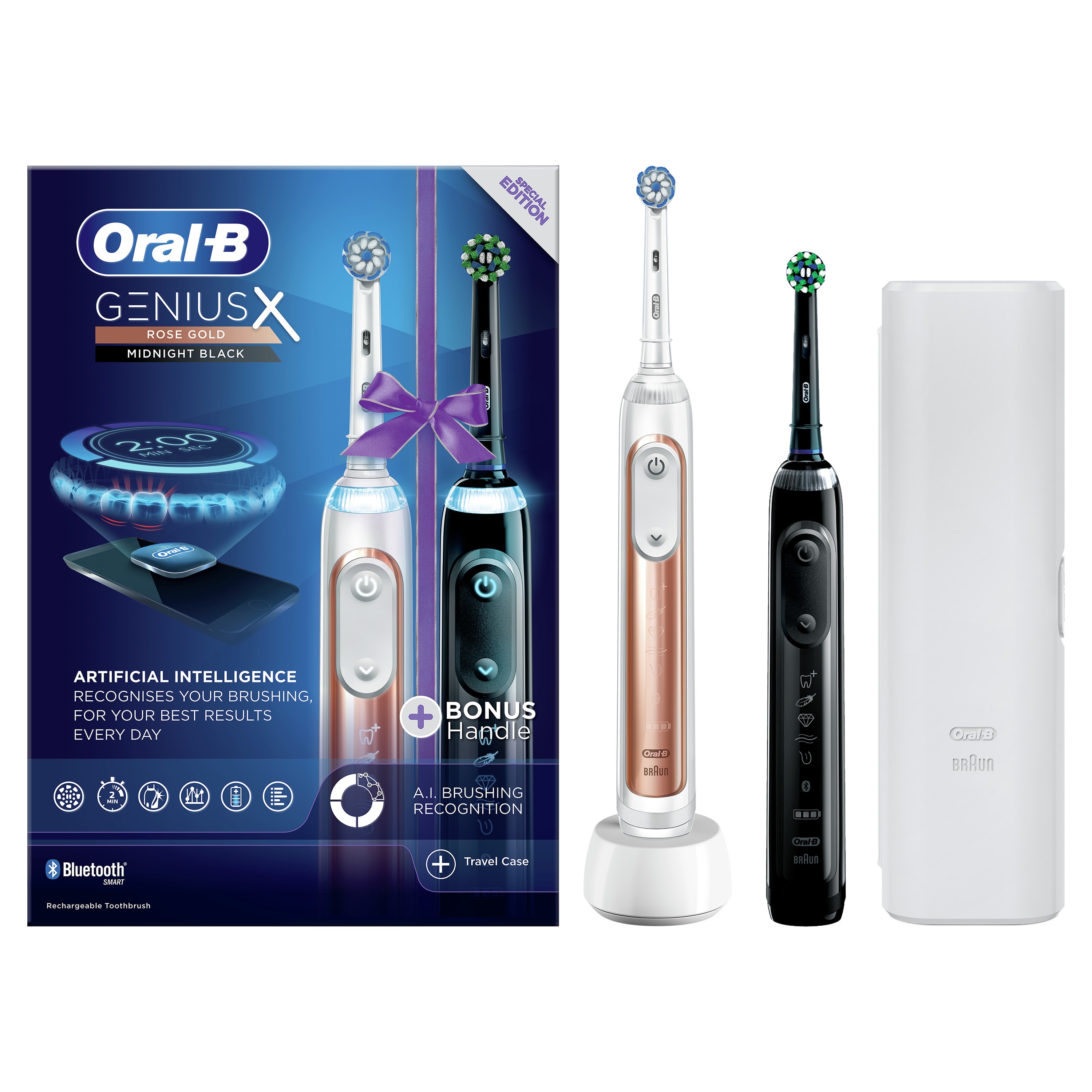 Oral-B Genius X electric toothbrush duo pack (Black u0026 Rose Gold)