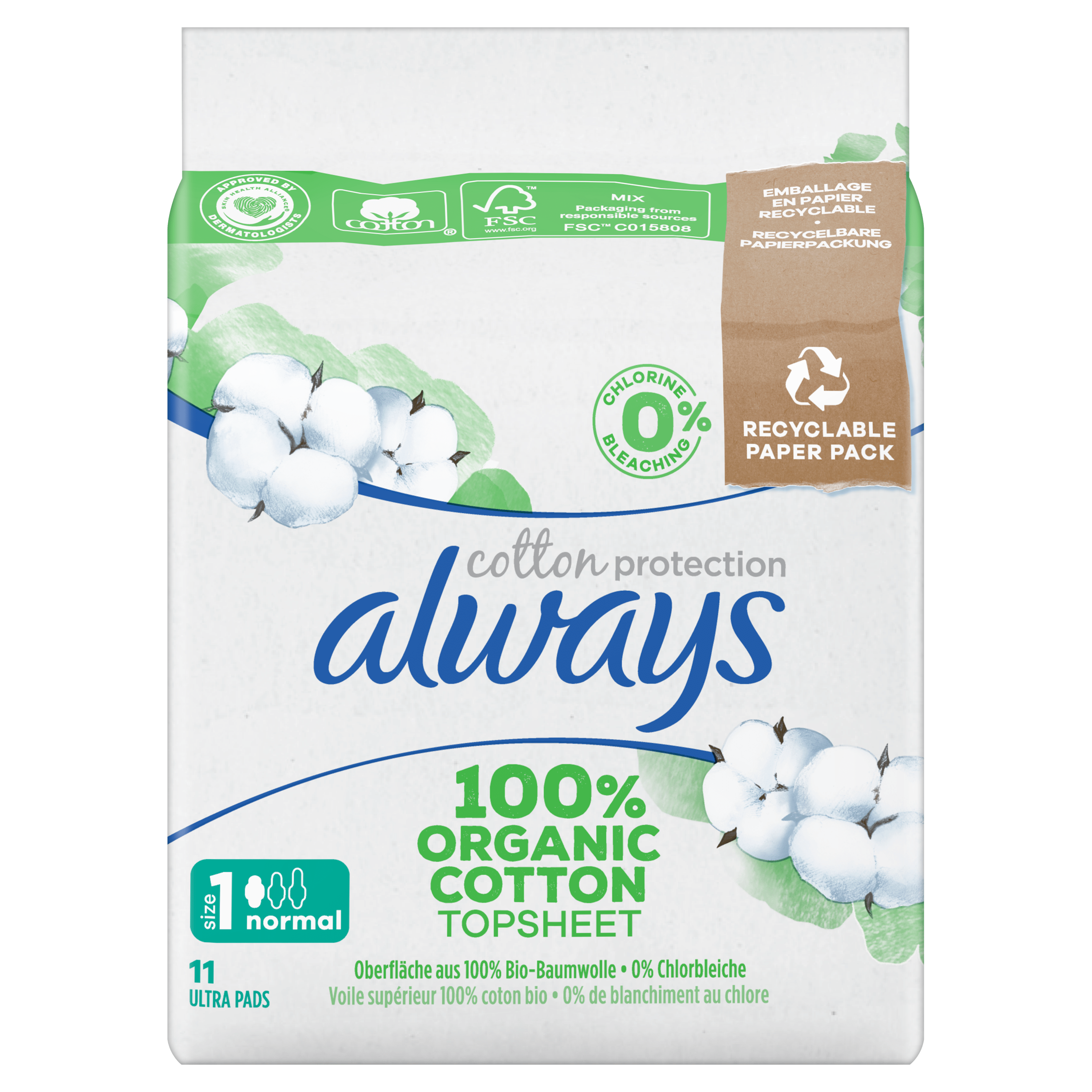 Always Cotton Protection Ultra Size 1 Period Pads with wings
