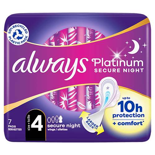 Always Platinum Size 4 Night Period Pads with wings