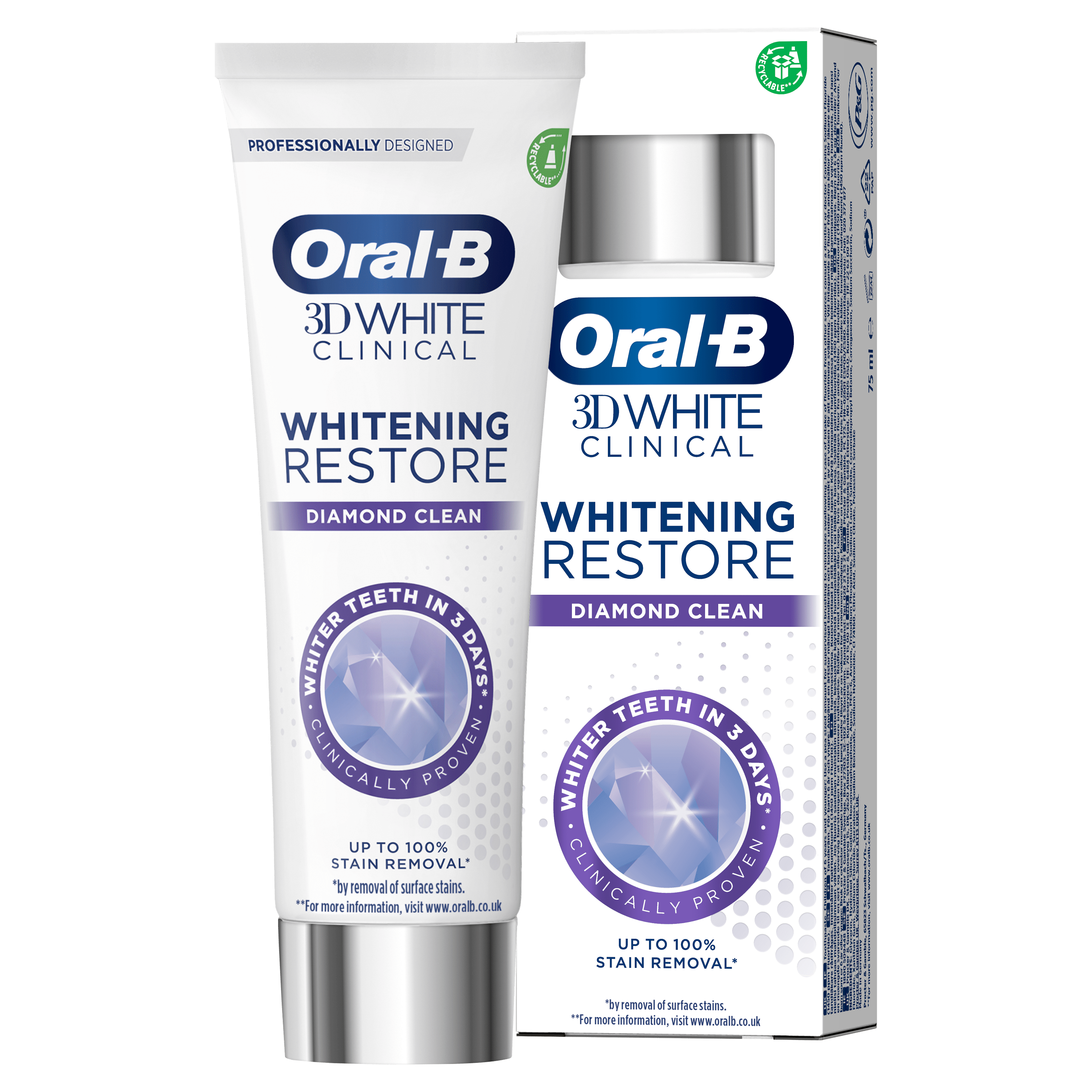 Oral-B 3DWhite Clinical Diamond Clean 75ml